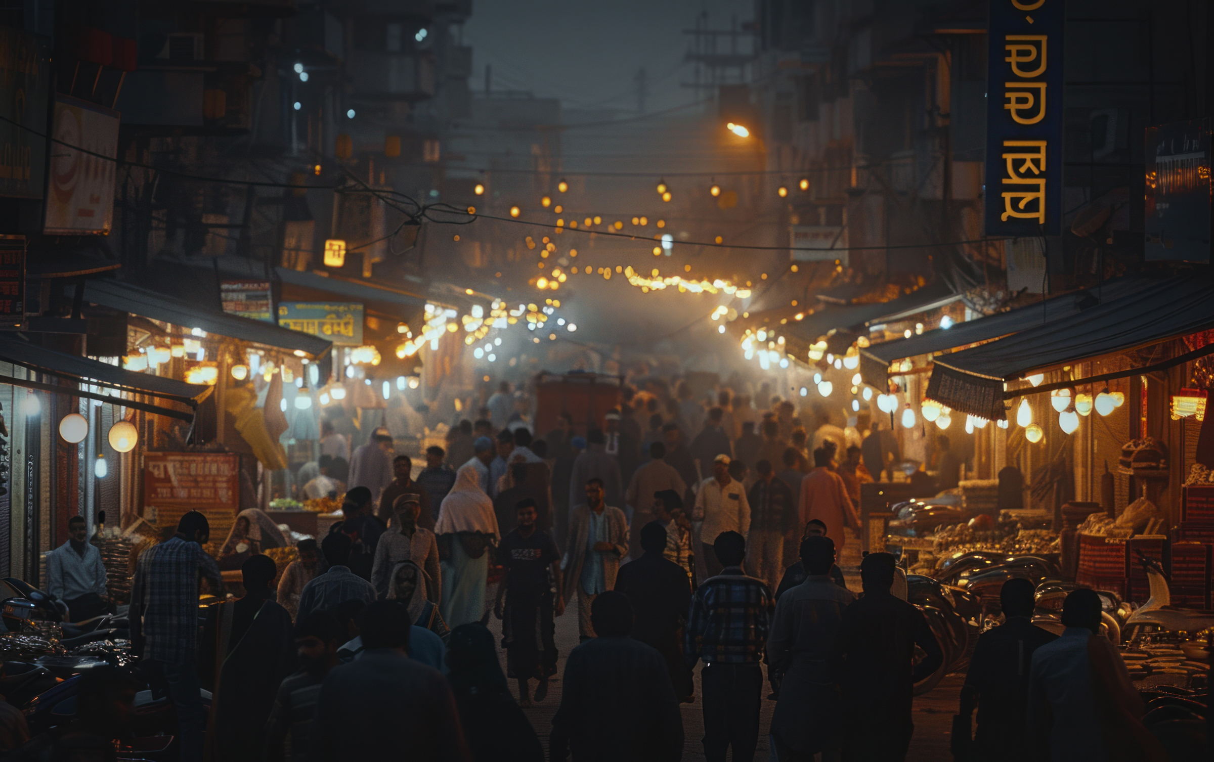 A busy night market where many people coordinate exchange